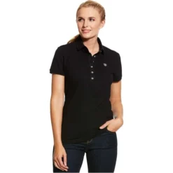2023 Ariat Womens Prix 2.0 Short Sleeve Polo Top 10030467 - Black Colour Black
