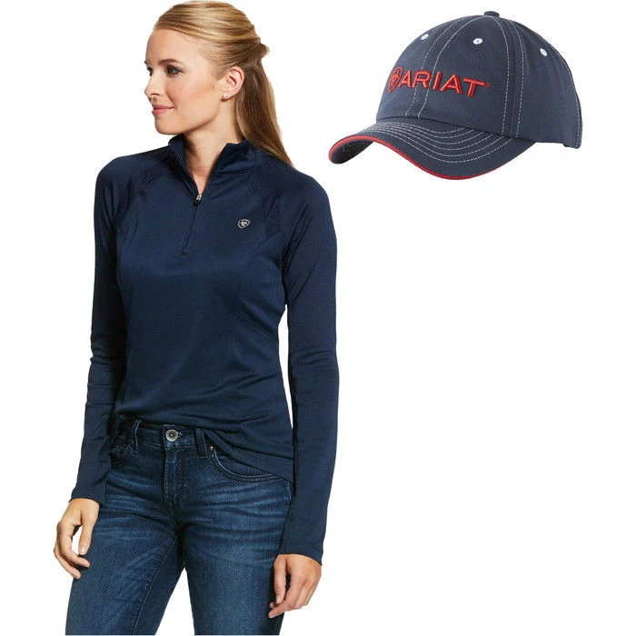 2022 Ariat Womens Sunstopper 2.0 1/4 Zip Baselayer Top & FREE Team Cap Bundle - Team / Navy 1 2022 Ariat Womens Sunstopper 2.0 1/4 Zip Baselayer Top & FREE Team Cap Bundle - Team / Navy