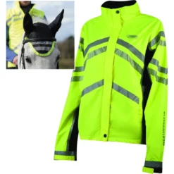 2022 Weatherbeeta Unisex Reflective Lightweight Waterproof Jacket With FREE Reflective Ear Bonnet - Hi Vis Yellow