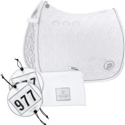 2023 Eskadron Highgloss Peacock Saddle Cloth & Round Bridle Number Holder Bundle PSNH23 - White