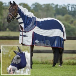 2023 Weatherbeeta Breeze Fly Rug With FREE Fly Mask WFRFM1 - White / Navy