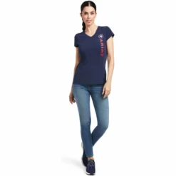 2022 Ariat Womens Vertical Logo Short Sleeve Top 10039227 - Navy -Ariat Shop 4138 10039227 full3.700x700