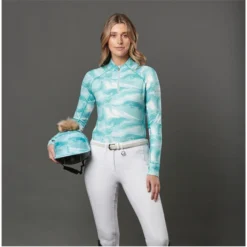 2022 Weatherbeeta Womens Ruby Printed Long Sleeve Top 1009342023 - Turquoise Swirl -Ariat Shop 4511 1009342000 TURQUOISESWIRLMARBLEPRINT WB Ruby LS OMhelmet Image Null Hero.700x700