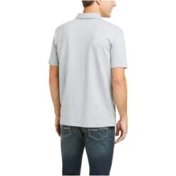 2023 Ariat Mens Medal Button Polo 10035392 - Heather Grey -Ariat Shop 5853 S21 ENGL MNS 10035392 back.700x700