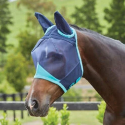 Weatherbeeta Comfitec Fine Mesh Mask With Ears - Navy / Turquoise Colour Navy/Turquoise