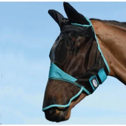 Weatherbeeta Comfitec Fine Mesh Mask With Ears & Nose - Black / Turquoise Colour Black/Turquoise